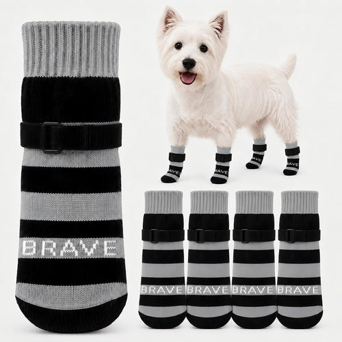 Anti Slip Dog Socks to Prevent Licking Paws, 4 Pack Dog Paw Protectors with Adjustable Buckle Strap, for Hot Pavement Hardwood Floors, Traction Control for Small Medium Senior Dogs，Gray：M