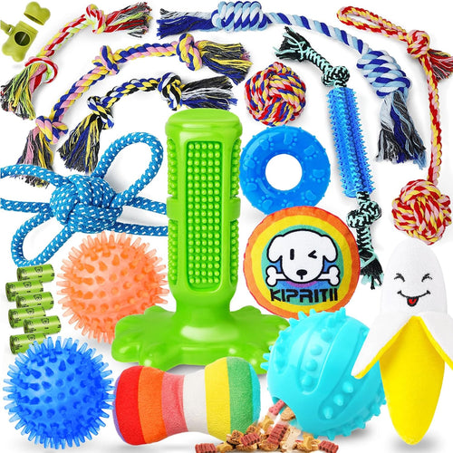 23-Pack Dog Toys, Puppy Teething Toys with Rope Toys & Treat Ball