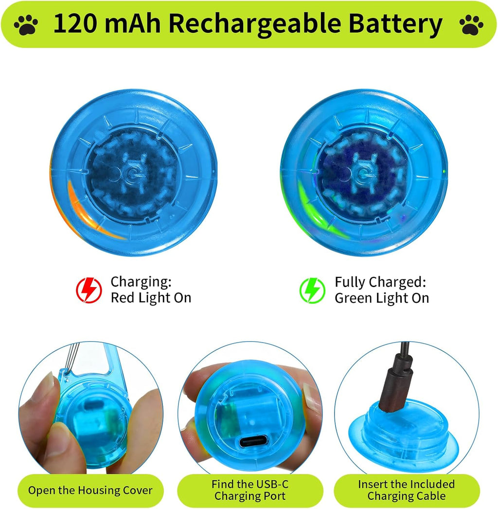 Dog Lights for Night Walking, 6 Modes IP68 Waterproof Dog Collar Lights Clip On, High Capacity Rechargeable Pet Accessories for Climbing, Running, Camping, 2 Packs
