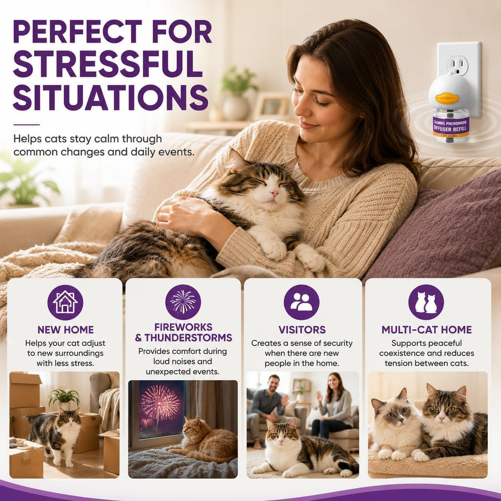 Cat Calming Pheromone Diffuser Kit, 2 Plug-Ins & 4 Refills, 48Ml Each, 120 Days, Cat Calming Diffuser for Cats & Kittens, Cat Stress & Anxiety Relief, Helps Reduce Scratching, Urine Marking & Fighting