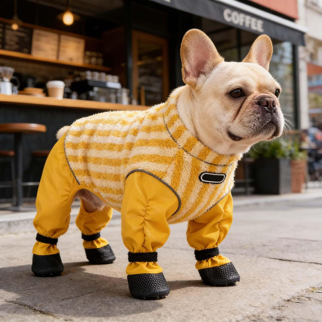 Dog Snowsuit with Attached Boots Winter Full Body Coat, Yellow, Small