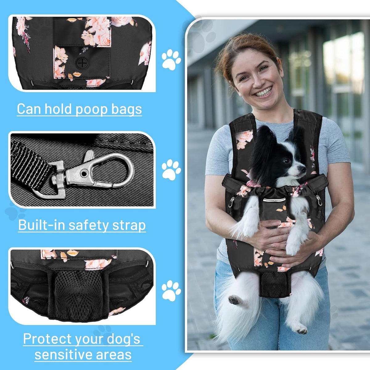 Pet Dog Carrier Backpack, Adjustable Dog Legs-Out Front Backpack, Hands-Free Cat Pup Front Carrier Travel Bag, Easy-Fit for Traveling Hiking for Small Medium Dogs, XL, Pink Rose