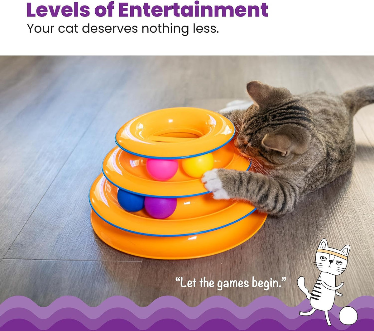 Tower of Tracks 3-Level Spinning Ball Toy, Multi-Cat, 10"