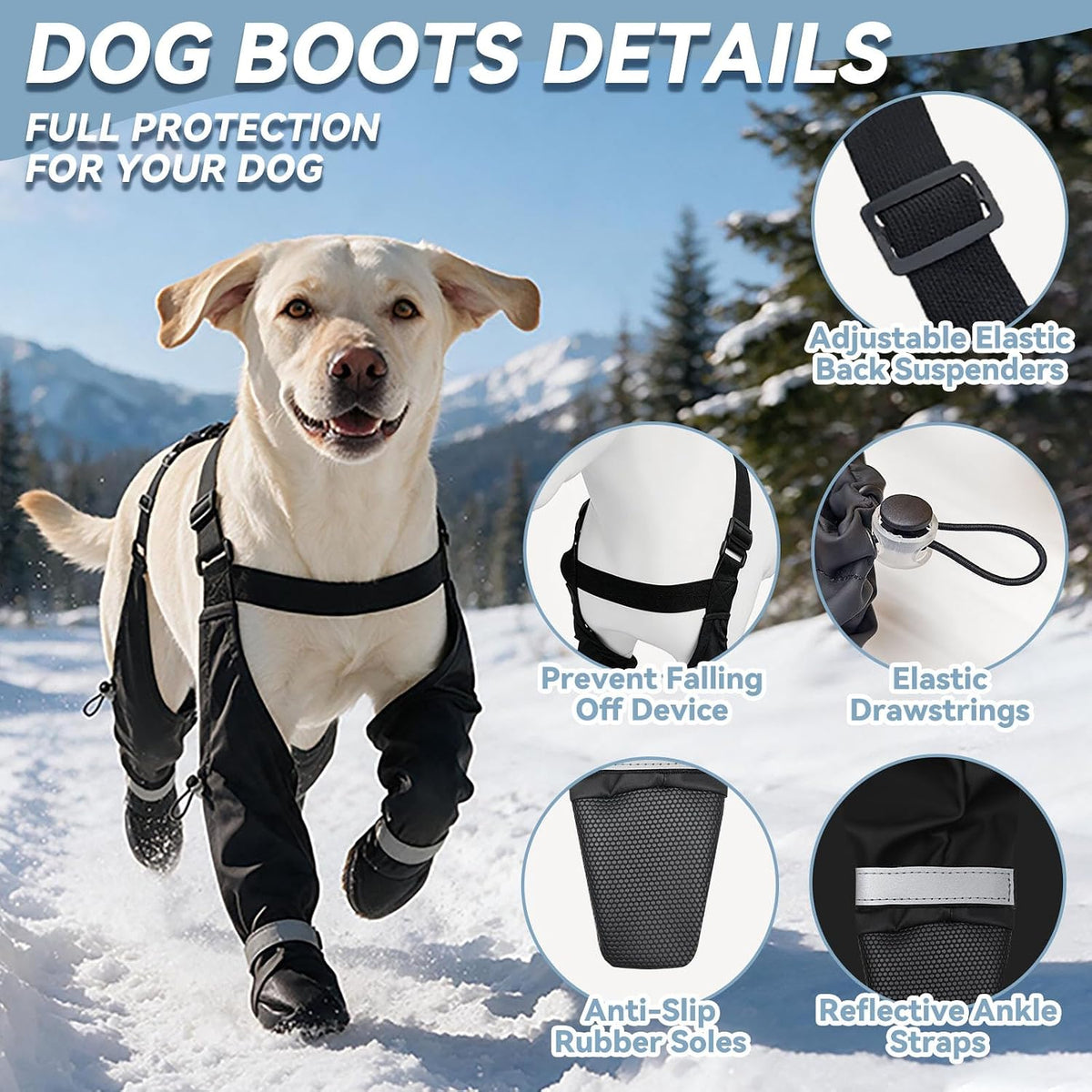 Dog Suspender Boots for Small Dogs, anti Slip Dog Snow Boots with Reflective Strips, Waterproof & Snowproof Paw Protector for Rainy, Snowy,S