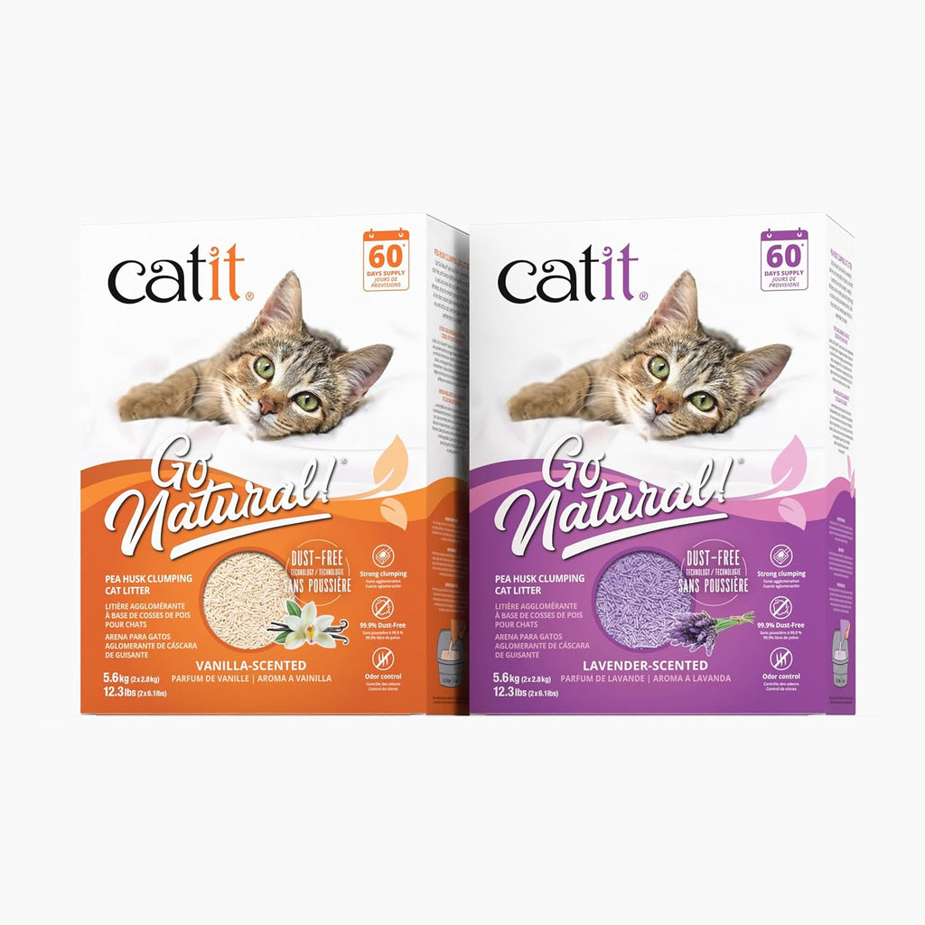 Go Natural Pea Husk Clumping Cat Litter, Tofu, Lavender, 14 L, Dust Free & Lightweight Cat Litter, Easy to Scoop, Litiere Pour Chat