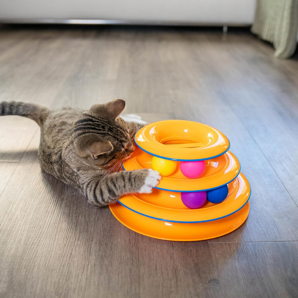 Tower of Tracks 3-Level Spinning Ball Toy, Multi-Cat, 10"