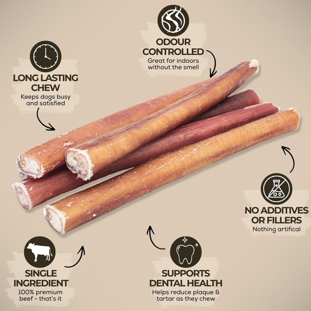 Premium (6" Standard - 5 Pack) Odour-Free, Consistently Sized Bully Sticks for Small & Medium Dogs & Puppies, Long-Lasting Oral Care Chews, All-Natural Single-Ingredient Beef, No Rawhide