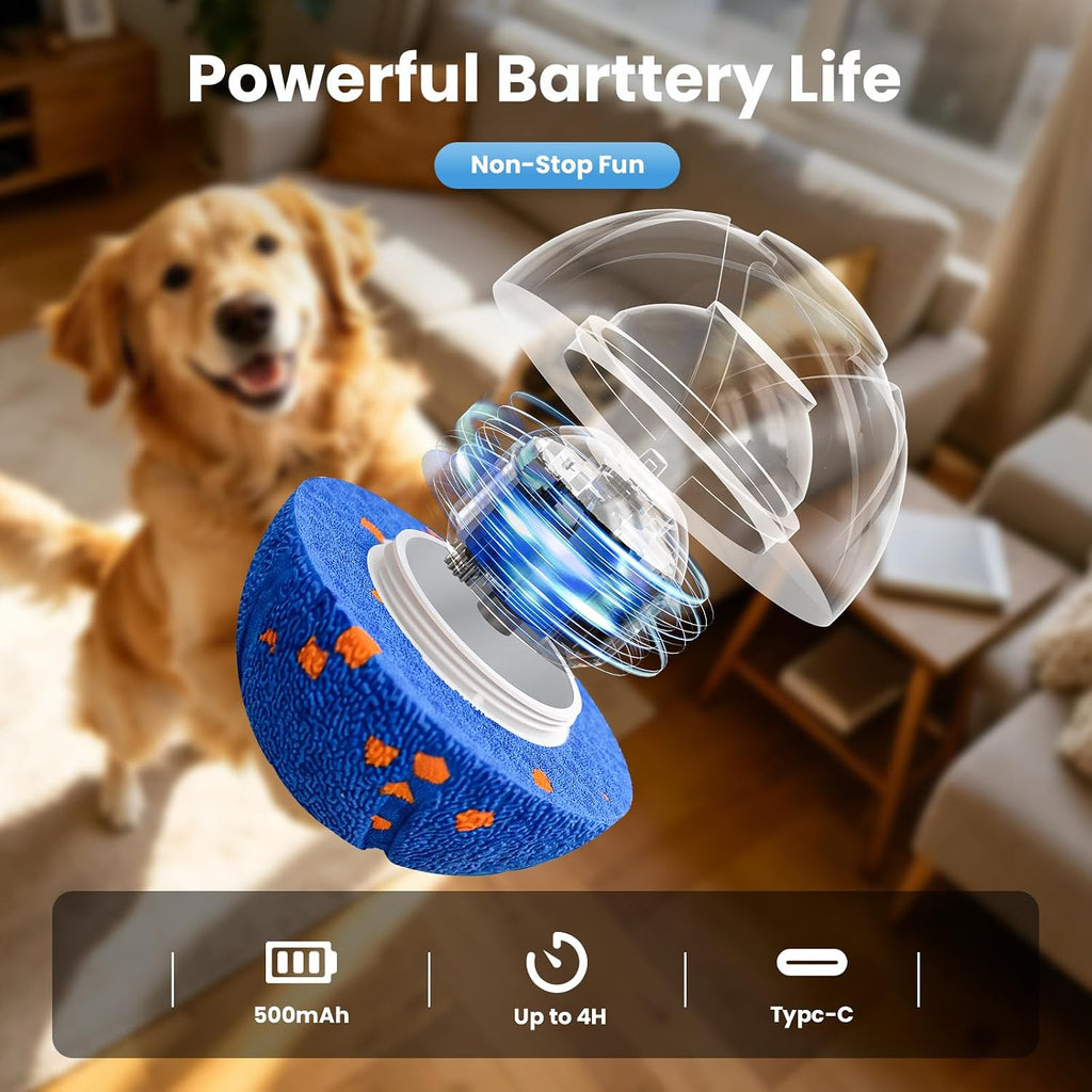 Smart Interactive Dog Toys - Auto Bouncing & Rolling Ball, Chew-Resistant E-TPU Material, 3 Interactive Modes, IPX7 Waterproof, Smart Chase Pet Toy Ball for Medium and Large Dogs, Blue