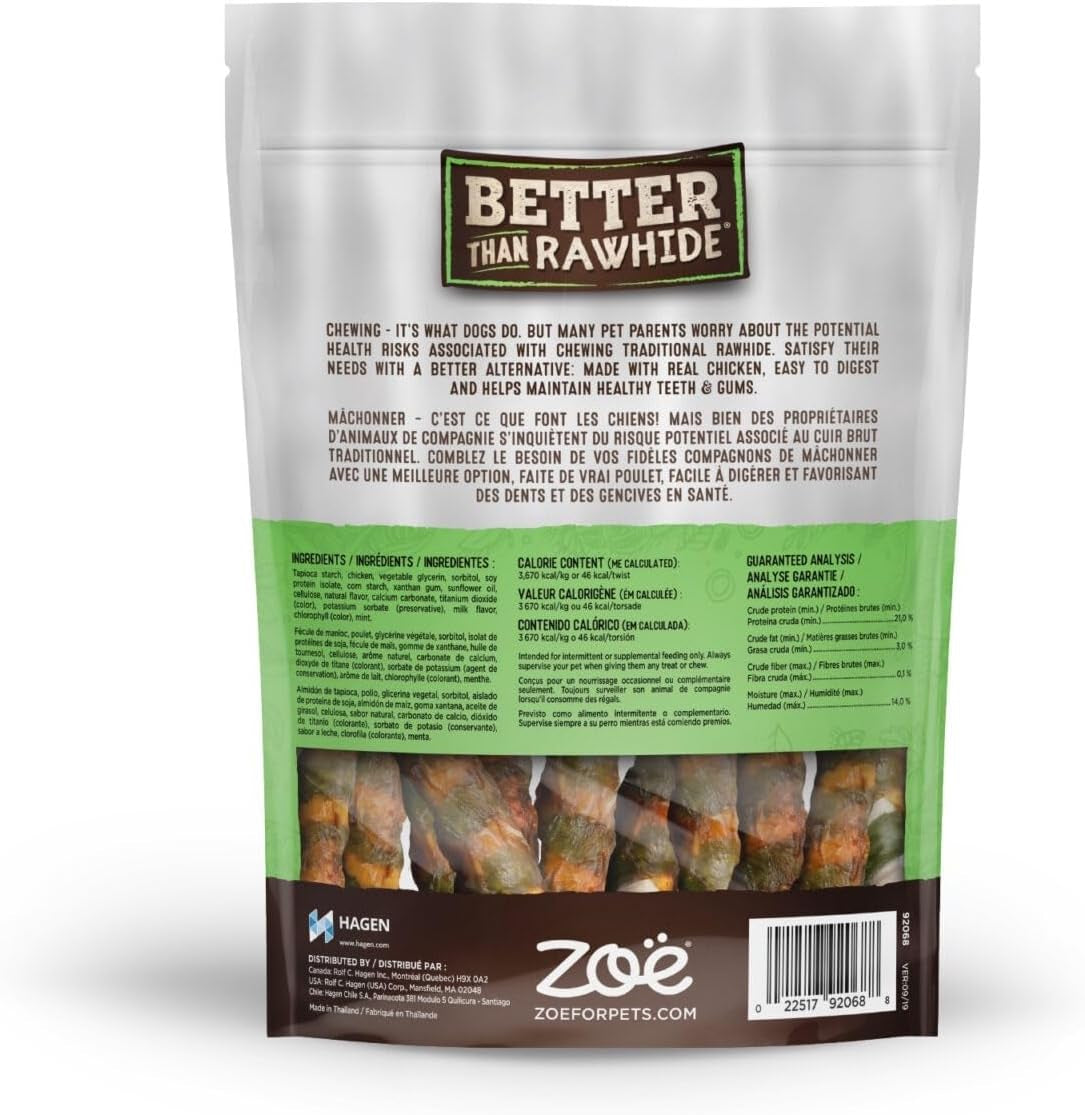 Zoe Better than Rawhide Twists for Dogs, BBQ Chicken, 12 Pack (5.2 Oz)