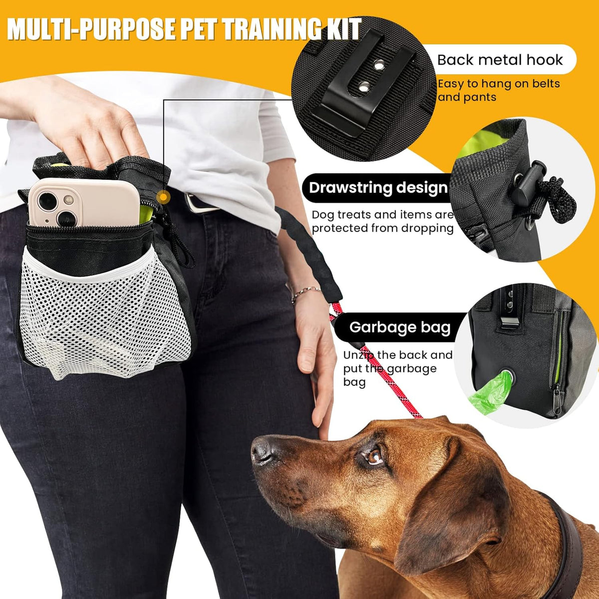 5/6 Ft Dog Leash with Highly Reflective Threads and Comfortable Padded Handle-Multifunction Dog Treat Pouch for Dog Walking-Dog Leashes for Large, Medium & Small Dogs(5Ft/Red)