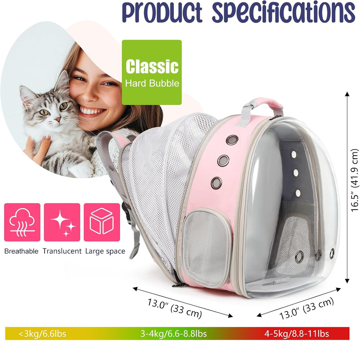 Expandable Cat Backpack, Space Capsule Bubble Transparent Clear Pet Carrier for Small Dog, Pet Carrying Hiking Traveling Backpack
