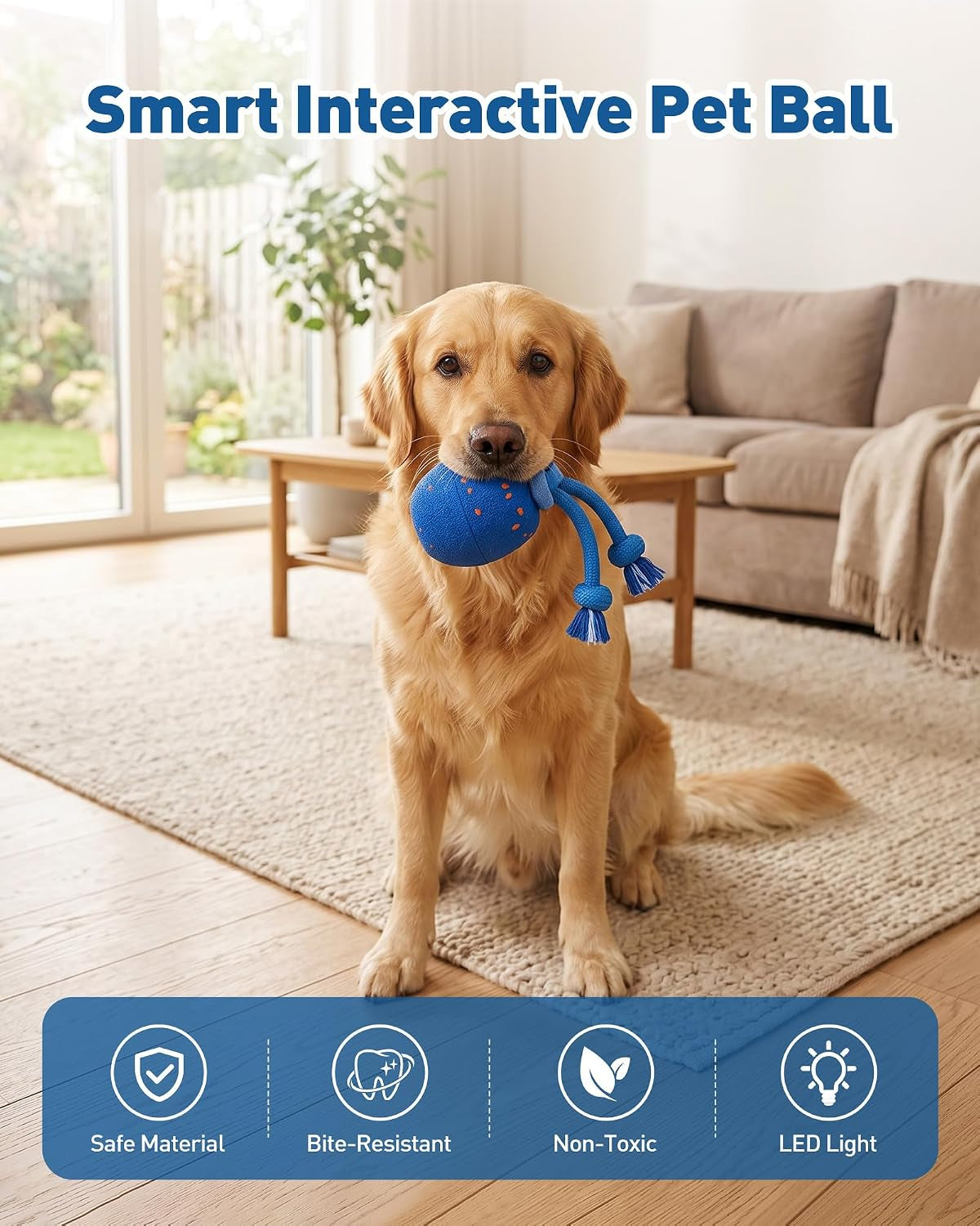 Smart Interactive Dog Toy Balls, Automatic Rolling, Bouncing & Rotating (Blue)