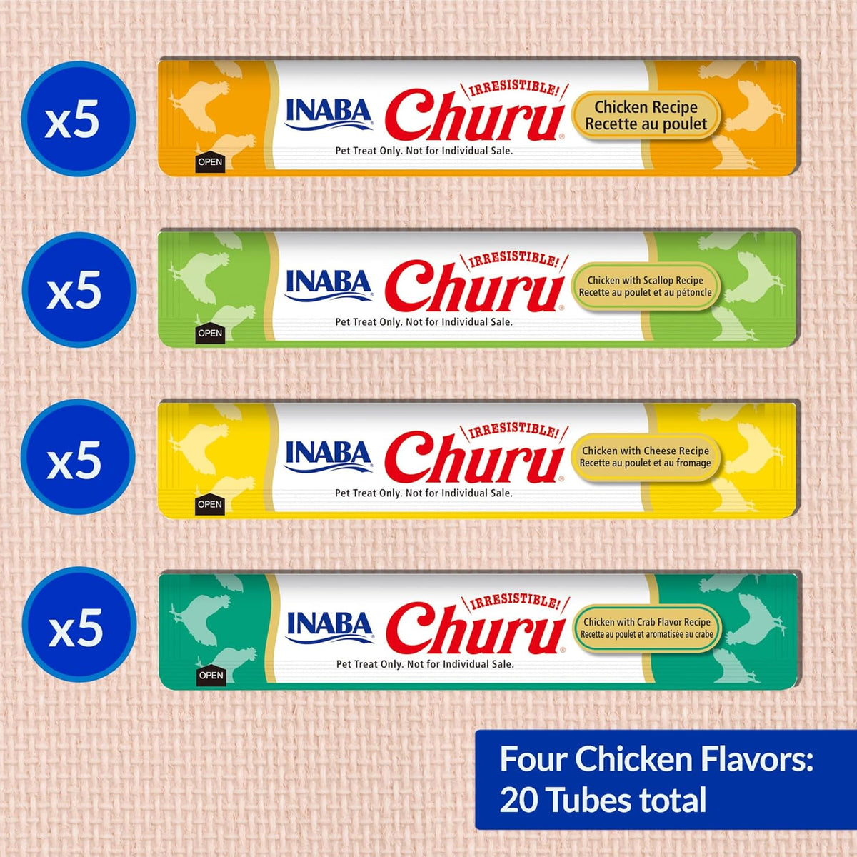 Churu Cat Treats, Grain-Free, Lickable, Squeezable Creamy Purée Cat Treat/Topper with Vitamin E & Taurine, 0.5 Ounces Each Tube, 20 Tubes, Chicken Variety Box