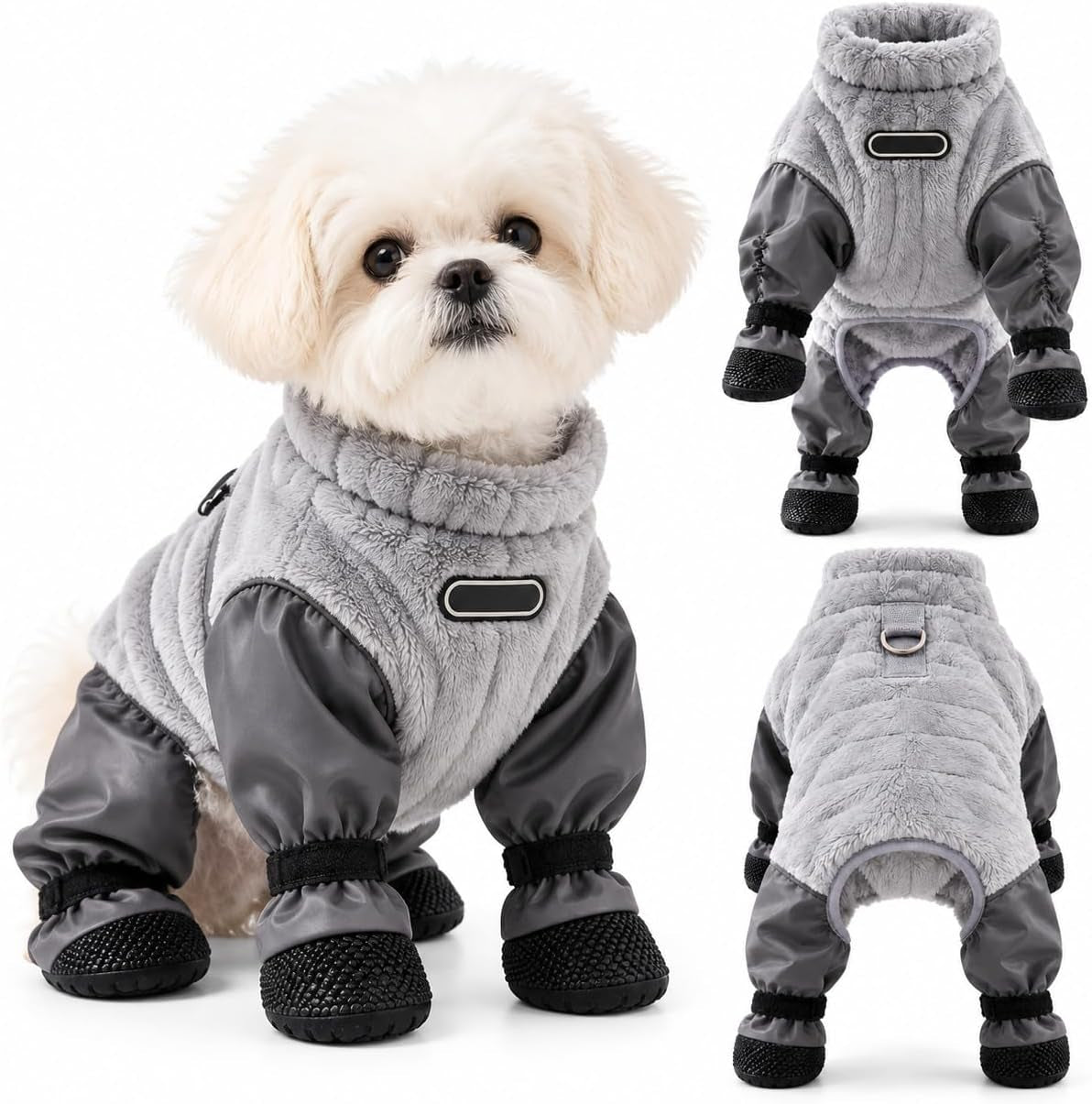 Dog Snowsuit with Attached Boots,Waterproof Full Body Suit Dog Winter Coat