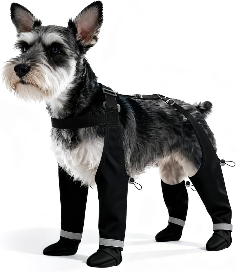 Dog Suspender Boots for Small Dogs, anti Slip Dog Snow Boots with Reflective Strips, Waterproof & Snowproof Paw Protector for Rainy, Snowy,S