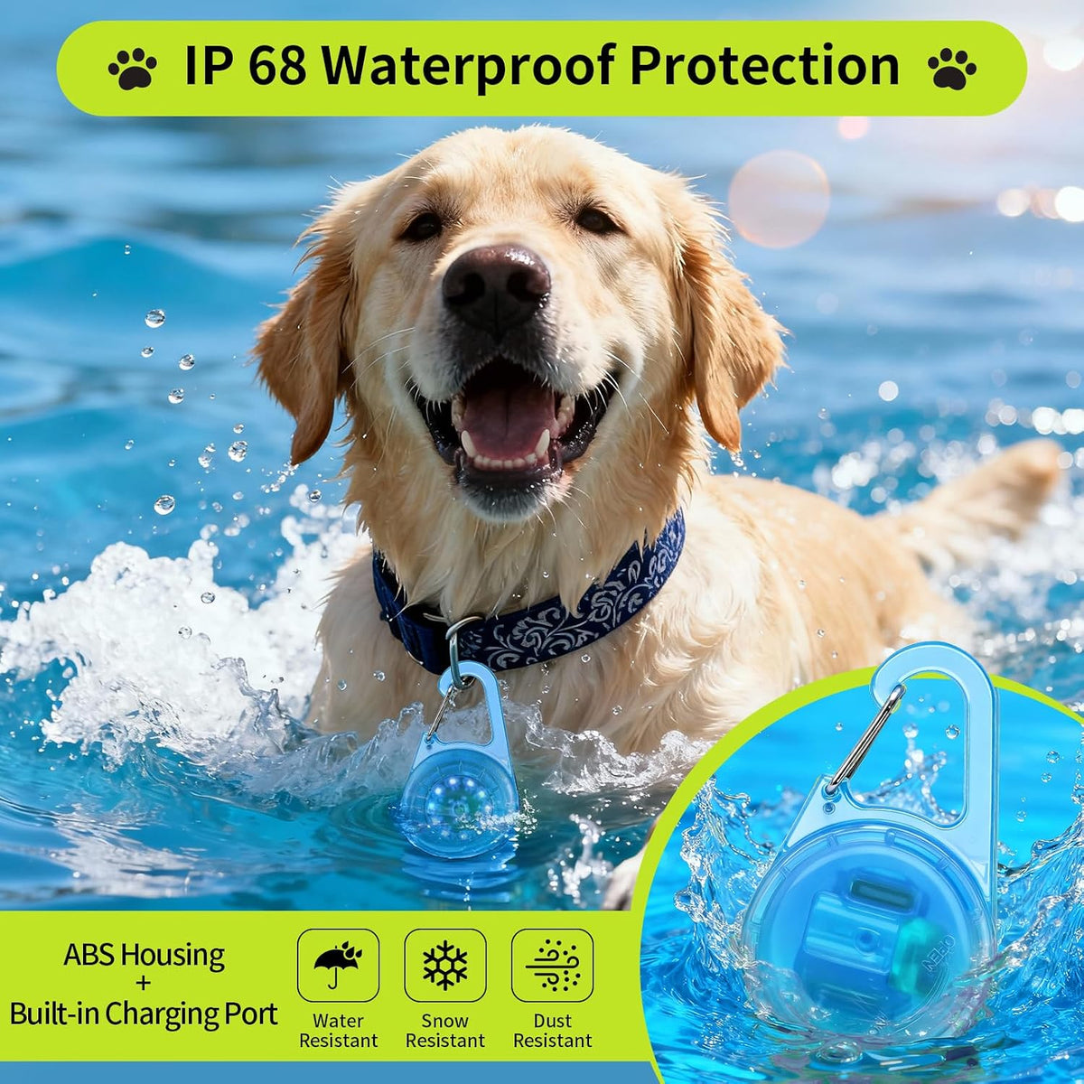 Dog Lights for Night Walking, 6 Modes IP68 Waterproof Dog Collar Lights Clip On, High Capacity Rechargeable Pet Accessories for Climbing, Running, Camping, 2 Packs