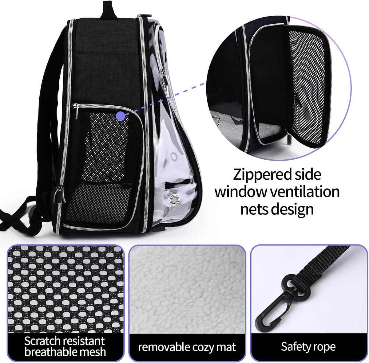 Cat Carrier Backpack Bubble - Airline-Approved Dog Backpack Carrier for Small Pets Puppies Dogs Bunny,Space Capsule Dog Carrier Backpack for Travel Outdoor Hiking Black
