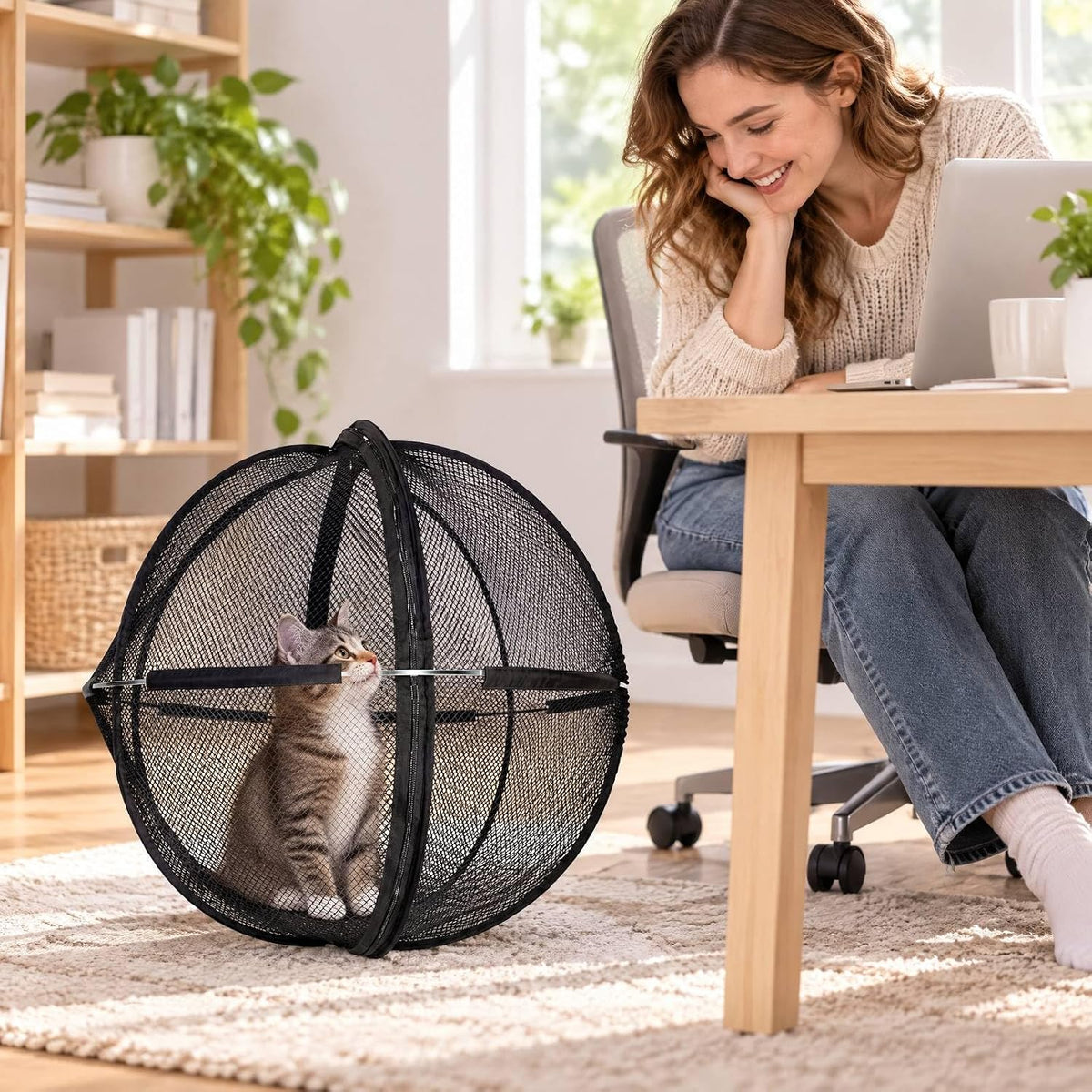 Portable Outdoor Cat Enclosure, Pop up Cat Hamster Ball for Outside-Black