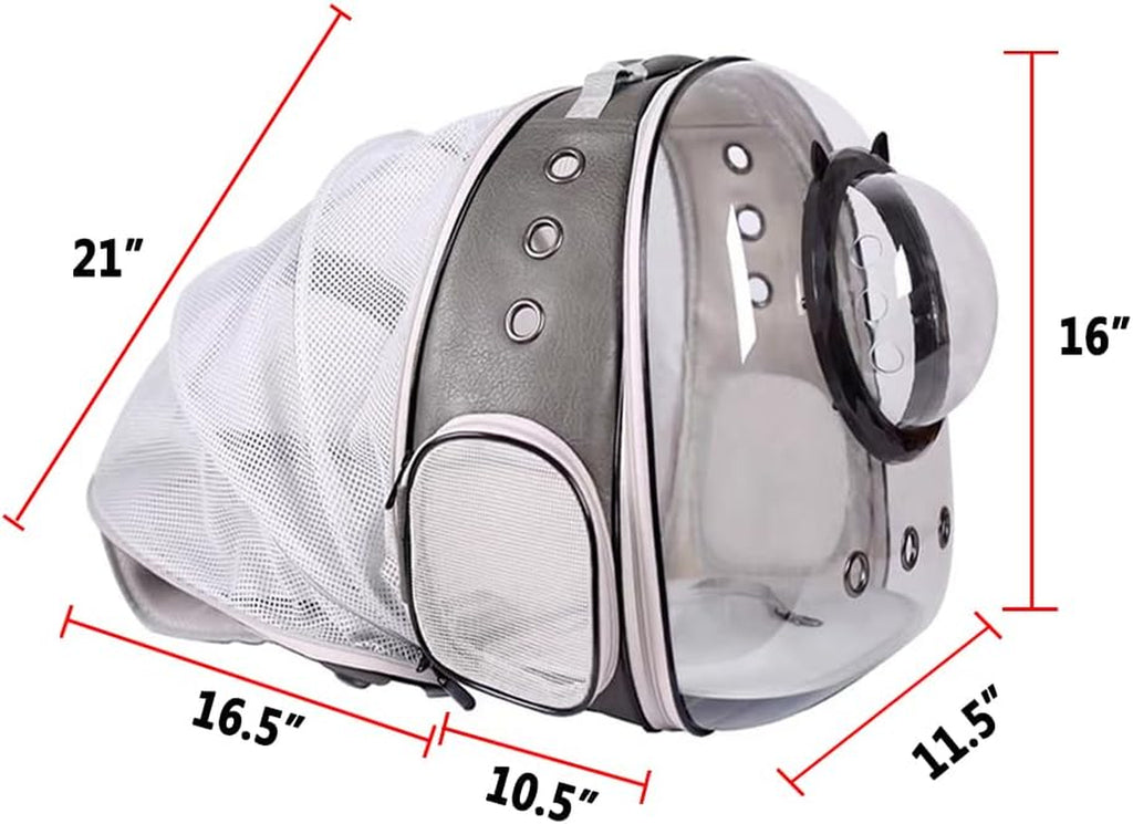 Expandable Cat Carrier Backpack, Backpack for Cats Kitten Small Puppy, Airline Approved Cat Bubble Backpack, Space Capsule Astronaut Carrier (Grey, Back Extension)