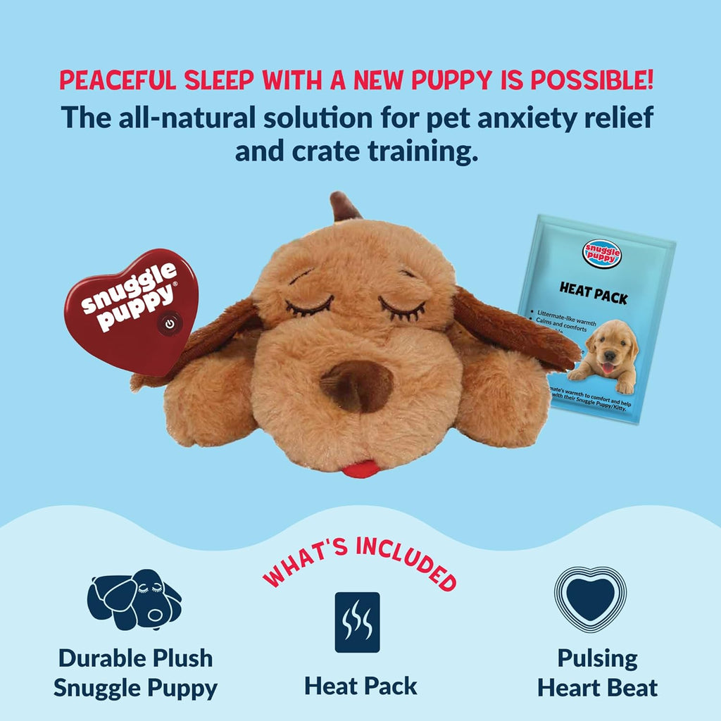 Snuggle Puppy Original Heartbeat Puppy Toy with Real-Feel Pulse & Heat Pack, Plush Dog Comfort Toy for Crate Training, First Nights & New Puppy Transition - Biscuit