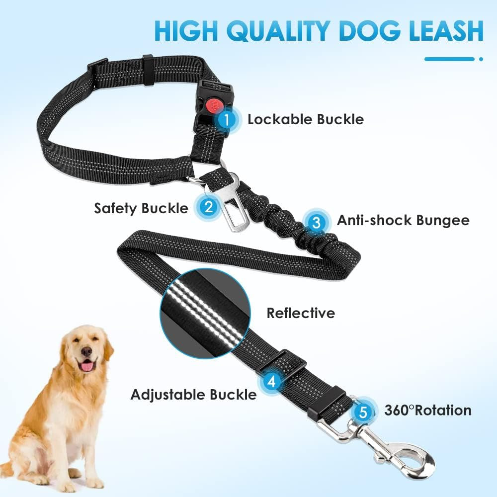 Dog Seat Belt for Car, 2 Pack Dog Car Harness Seatbelt with Bungee