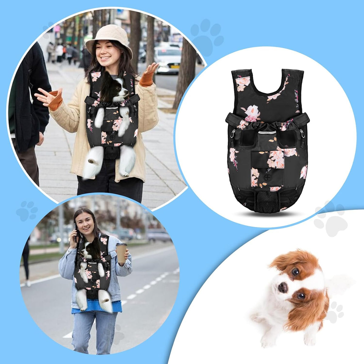 Pet Dog Carrier Backpack, Adjustable Dog Legs-Out Front Backpack, Hands-Free Cat Pup Front Carrier Travel Bag, Easy-Fit for Traveling Hiking for Small Medium Dogs, XL, Pink Rose