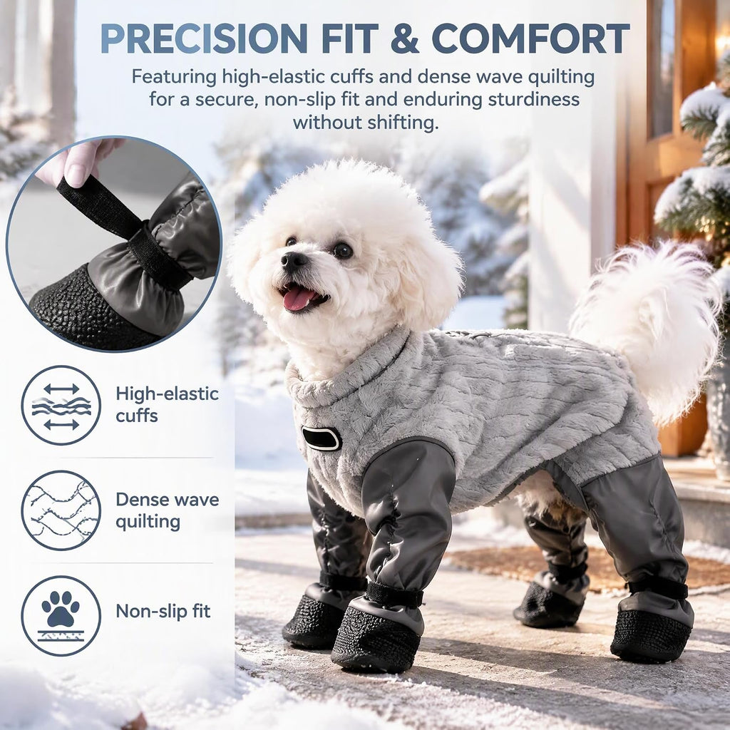 Dog Snowsuit with Attached Boots,Waterproof Full Body Suit Dog Winter Coat