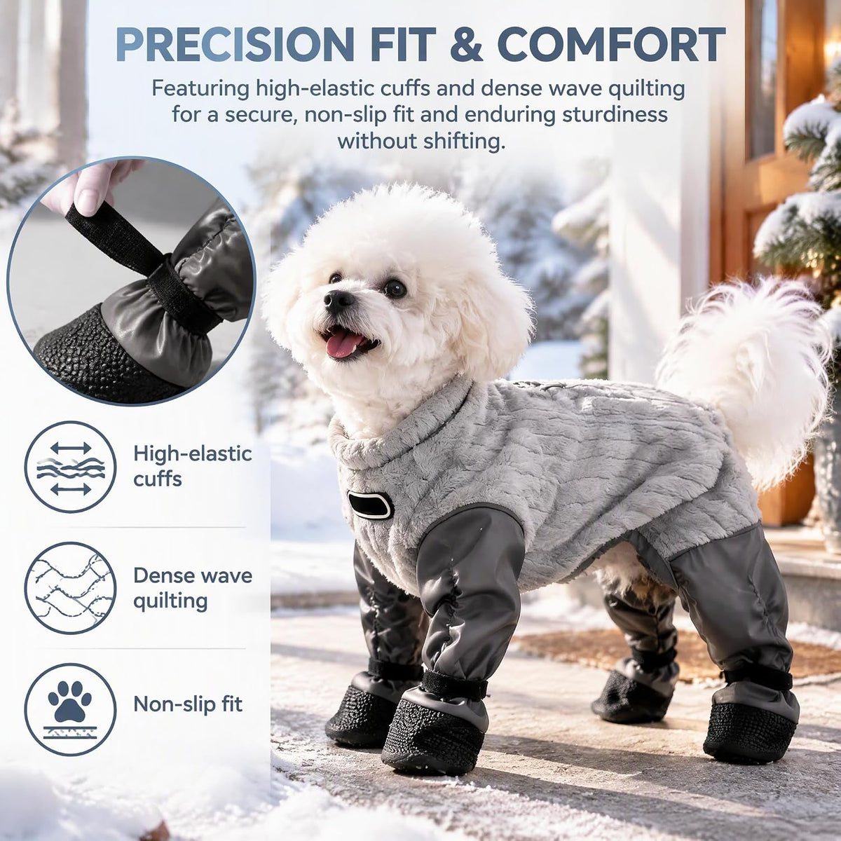Dog Snowsuit with Attached Boots,Waterproof Full Body Suit Dog Winter Coat