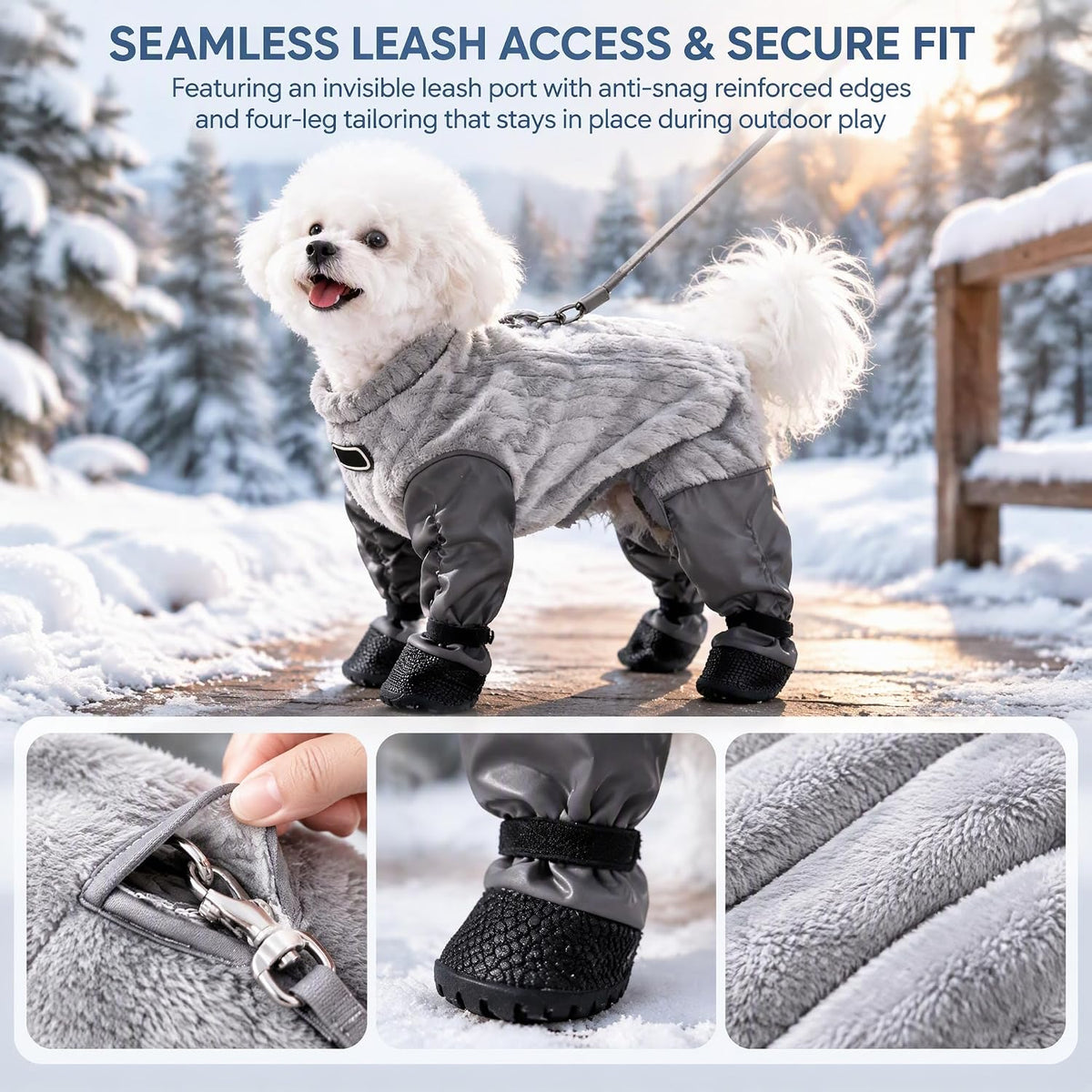 Dog Snowsuit with Attached Boots,Waterproof Full Body Suit Dog Winter Coat