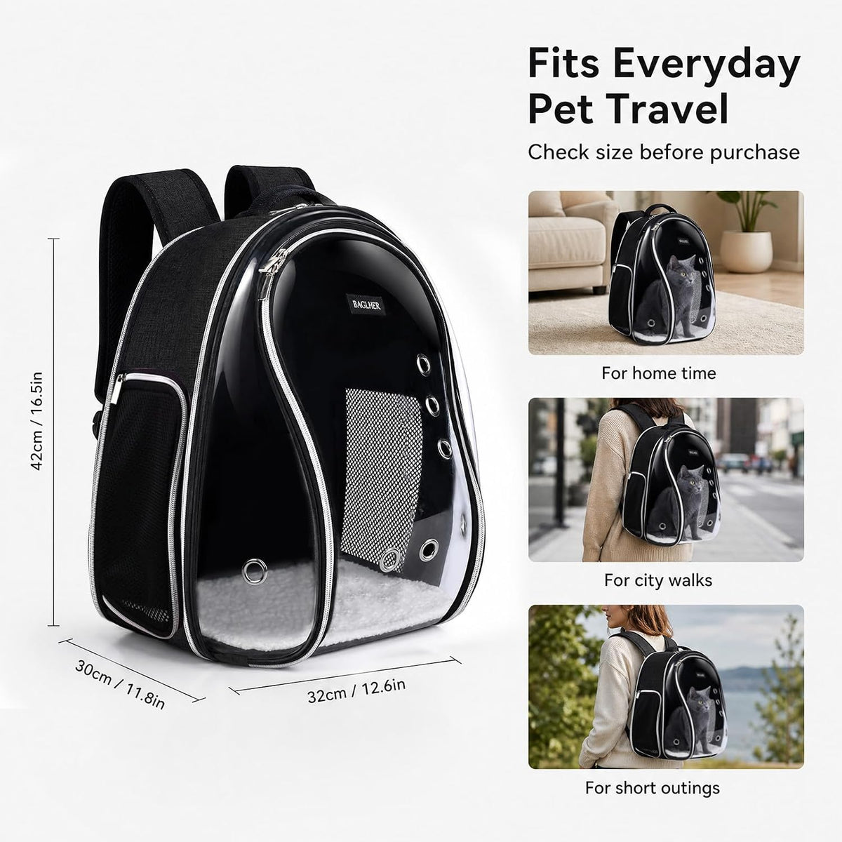 Cat Carrier Backpack Bubble - Airline-Approved Dog Backpack Carrier for Small Pets Puppies Dogs Bunny,Space Capsule Dog Carrier Backpack for Travel Outdoor Hiking Black