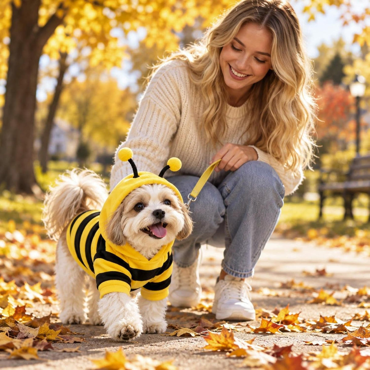 Pet Bee Costume, Hooded Halloween Outfit for Small Dogs and Cats，Medium