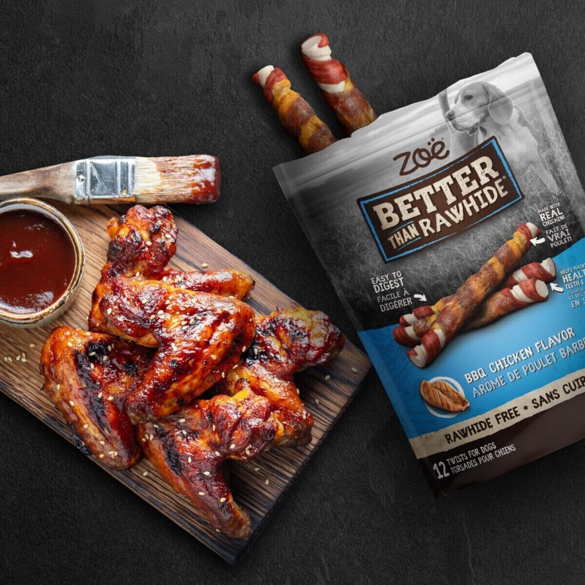 Zoe Better than Rawhide Twists for Dogs, BBQ Chicken, 12 Pack (5.2 Oz)