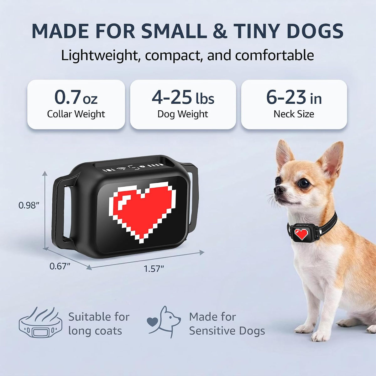 Bark Collar for Small Dogs 5-15 Lbs with Magnetic Charging – No Shock, 3 Beep & Vibration Modes, 5 Sensitivity Levels – Humane Stop Anti-Barking Device – Dog Training Bark Collar (Black/Red Heart)