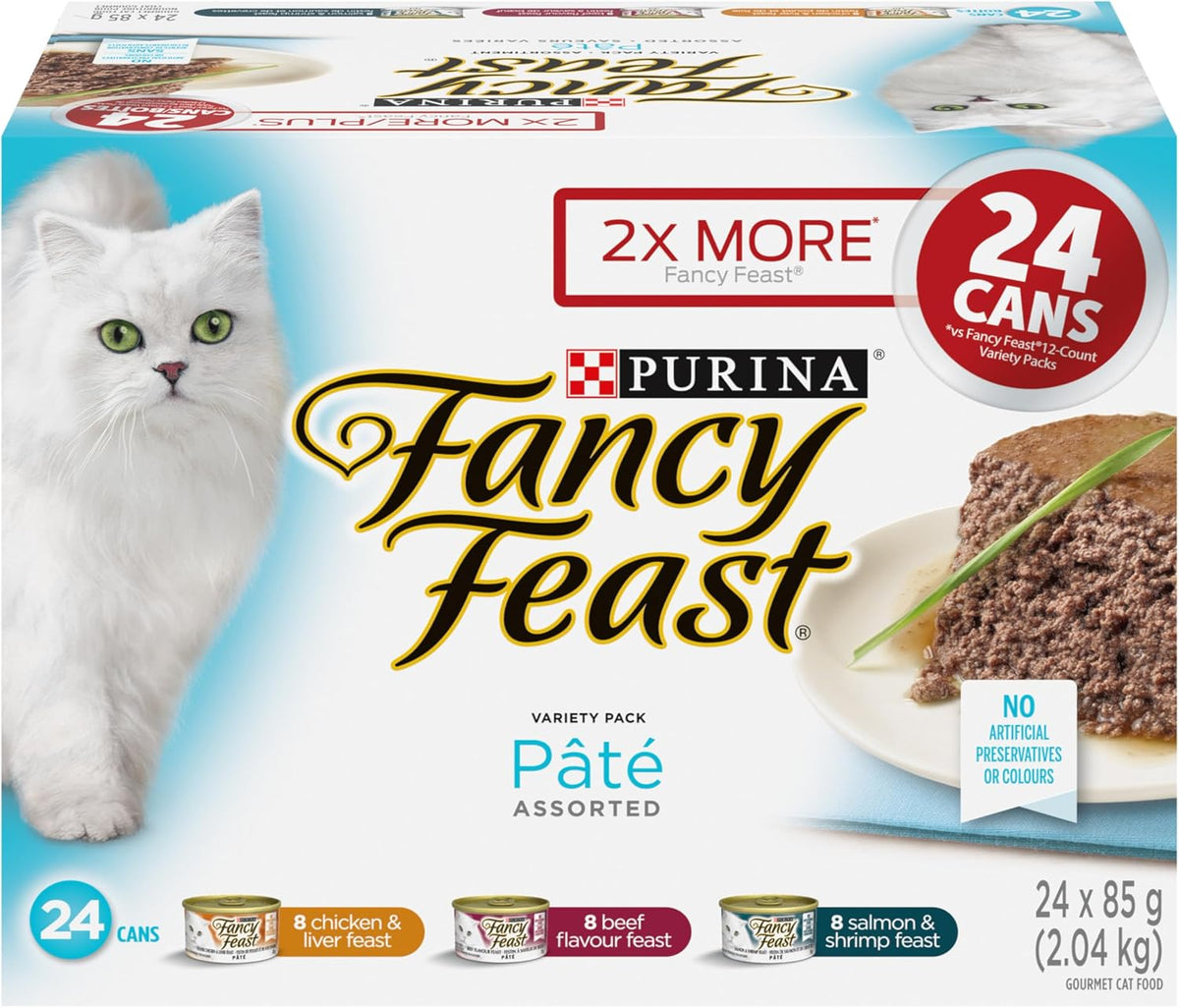Wet Cat Food, Pate Assorted Variety Pack 3 Flavours - 85 G Can (24 Pack)