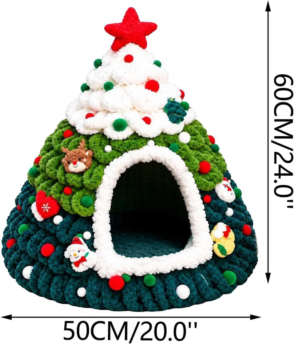 Christmas Tree Cat Bed Knitted Warm Indoor Nest Cat Tent for Small Pets